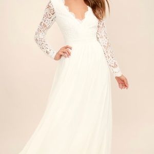 Lulu’s white dress w/ lace on top, back, and arms